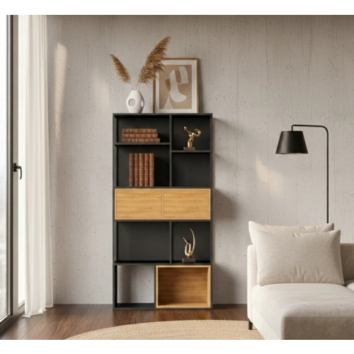 REGAŁ NA KSIĄŻKI METALOWE DREWNO LITE DĄB JESION OLCHA RNK-167